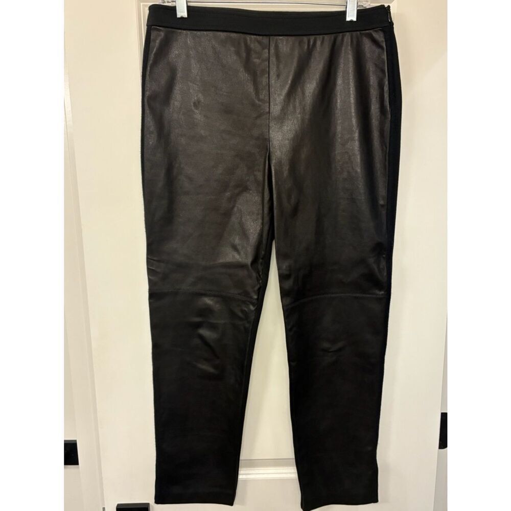 ST. JOHN Leather Front Pants Black Women’s Size 10